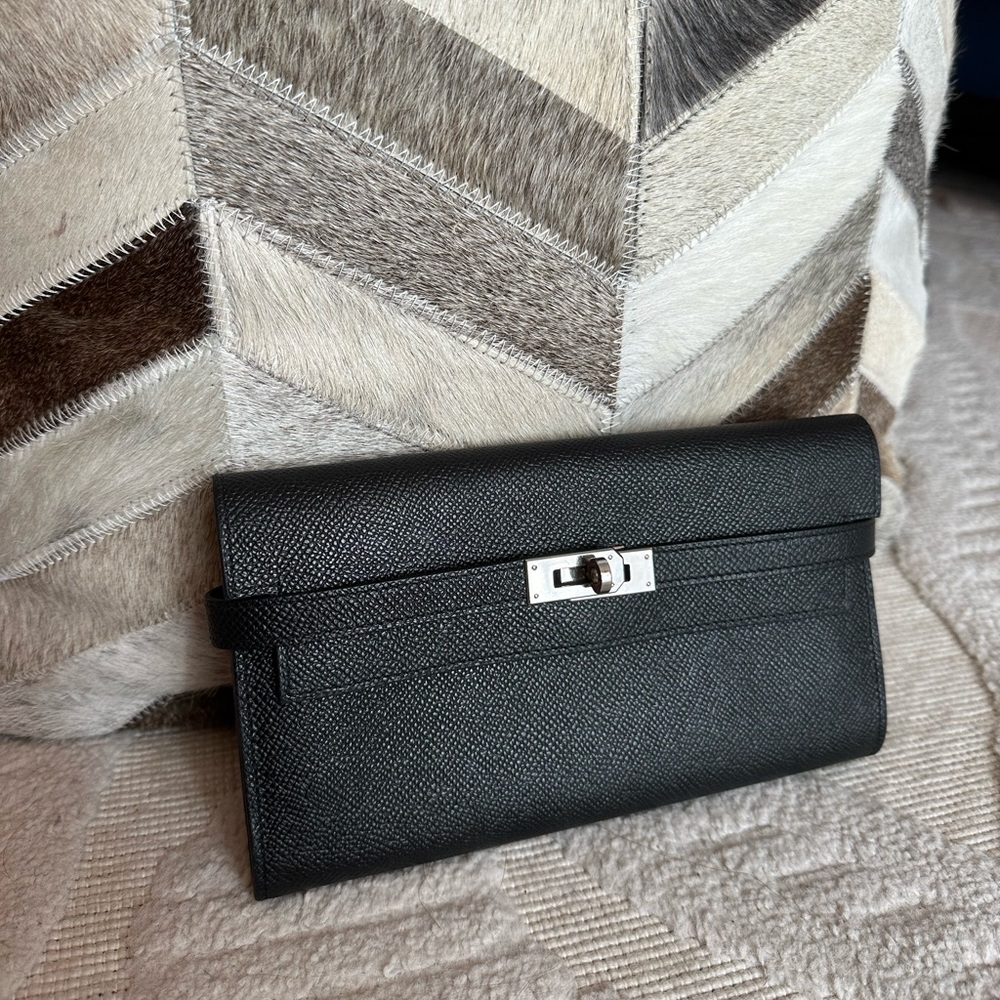 Hermes Kelly Long Wallet Black Palladium Hardware